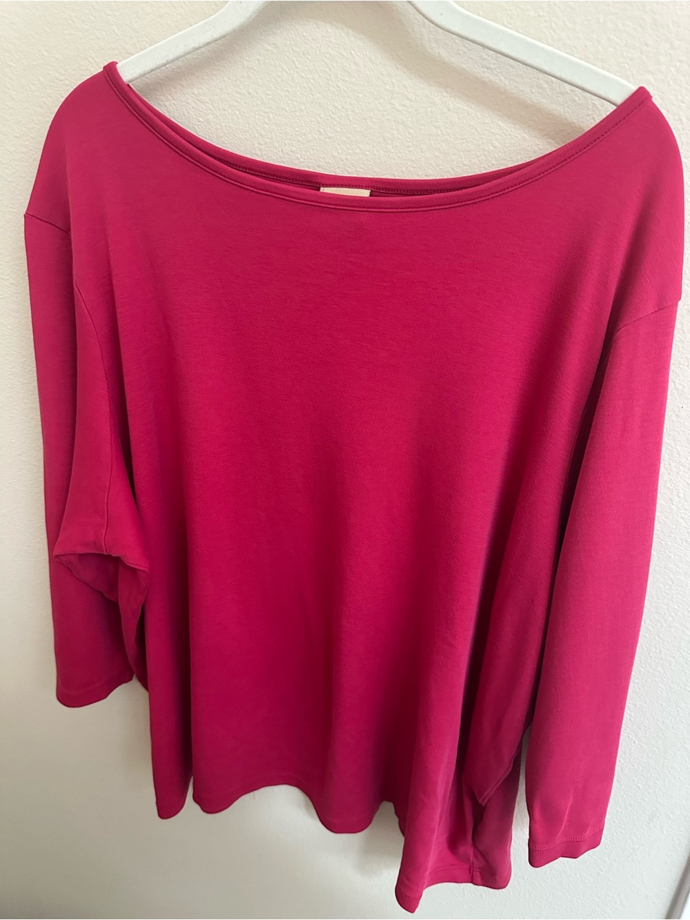 L.L.Bean 3X Supima Cotton Boatneck 3/4 Sleeve Top Pink Made in Peru